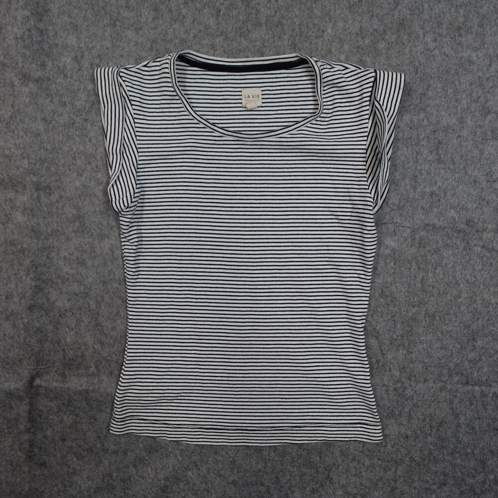 La Vie Rebecca Taylor Top Womens Small‎ Striped Tee Scoop Neck Cap Sleeve Casual